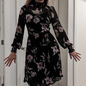 {RW & CO} Classy Chiffon High-Neck Floral Dress with Slip